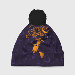 Шапка c помпоном Хэллоуин - ведьма на метле