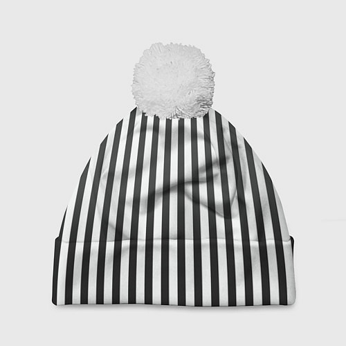 Шапка c помпоном Полоски - Битлджус / 3D-Белый – фото 1