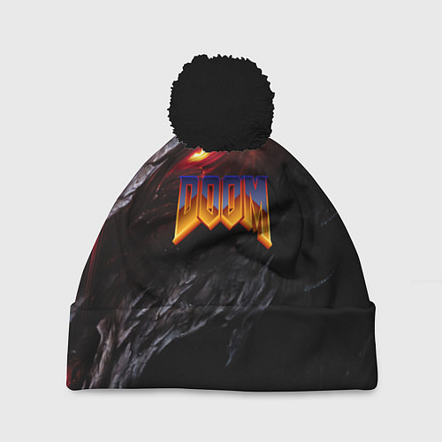 Шапка c помпоном Doom to hell / 3D-Черный – фото 1