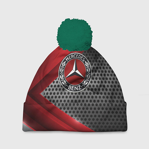 Шапка c помпоном Mercedes benz текстура метал / 3D-Зеленый – фото 1