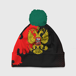 Шапка c помпоном Герб РФ красный