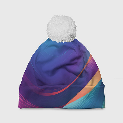 Шапка c помпоном Красивый градиент абстракция / 3D-Белый – фото 1