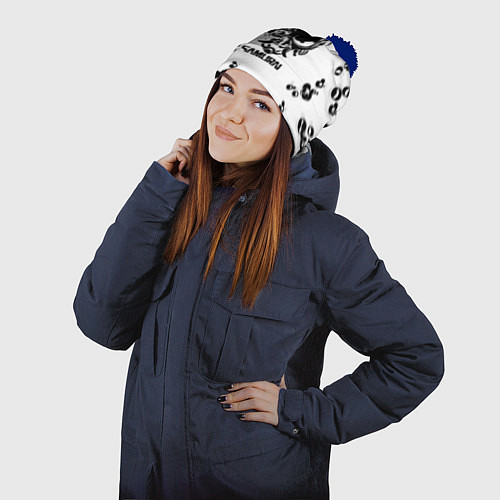 Шапка c помпоном Samurai черные краски текстура / 3D-Тёмно-синий – фото 2