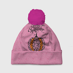 Шапка c помпоном Хэллоуин - тыква леопардовый узор