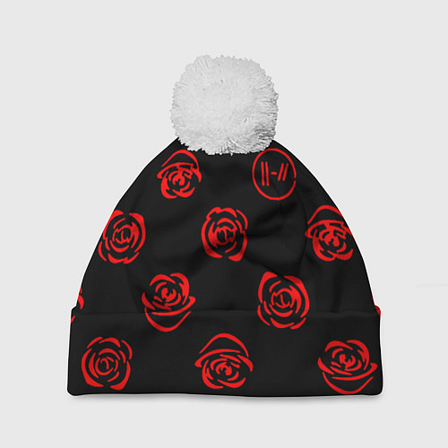 Шапка c помпоном Twenty one pilots rose pattern / 3D-Белый – фото 1