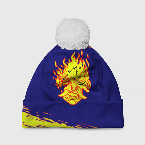 Шапка c помпоном Cyberpunk 2077 краски полосы / 3D-Белый – фото 1