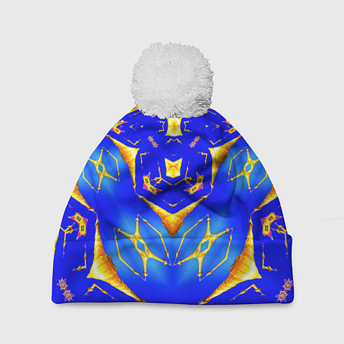 Шапка c помпоном Оптические стёкла абстракция / 3D-Белый – фото 1