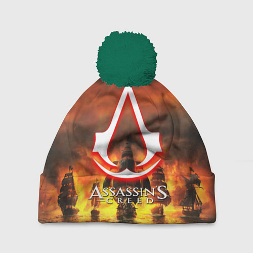 Шапка c помпоном Assassins Creed корабли / 3D-Зеленый – фото 1