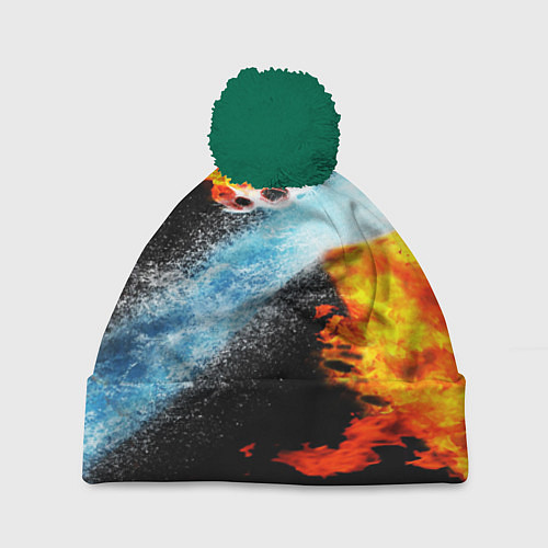 Шапка c помпоном Огонь и вода столкновение / 3D-Зеленый – фото 1