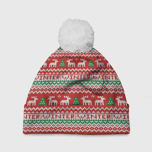 Шапка c помпоном Deer christmas pattern / 3D-Белый – фото 1