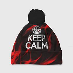 Шапка с помпоном Keep calm flame red, цвет: 3D-черный