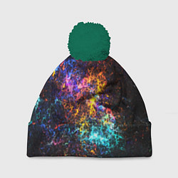 Шапка с помпоном Космические краски текстура, цвет: 3D-зеленый
