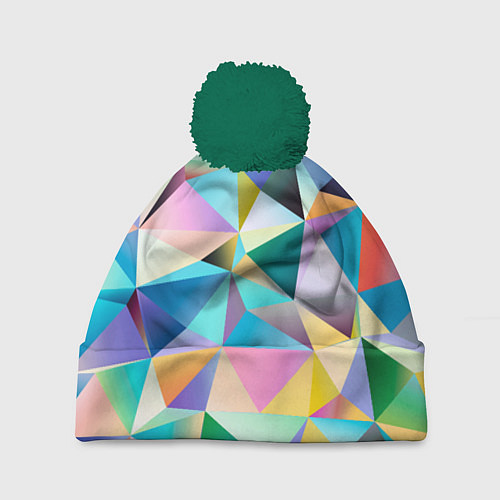 Шапка c помпоном Полигональная текстура / 3D-Зеленый – фото 1