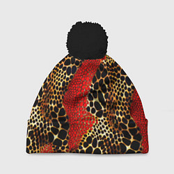 Шапка с помпоном Красно-черно-золотая змеиная кожа, цвет: 3D-черный
