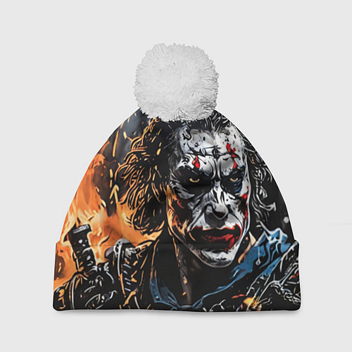 Шапка c помпоном Джокер на фоне огня / 3D-Белый – фото 1