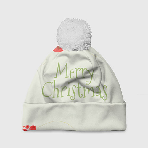 Шапка c помпоном Нежный зеленый merry Christmas / 3D-Белый – фото 1