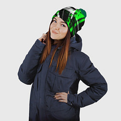 Шапка с помпоном Diagonal black and white stripes on a green backgr, цвет: 3D-зеленый — фото 2