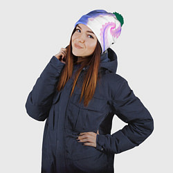 Шапка с помпоном Узоры неон фрактал, цвет: 3D-зеленый — фото 2
