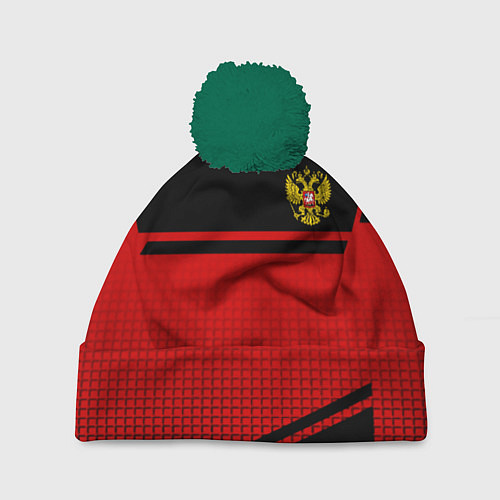 Шапка c помпоном Россия герб геометрия / 3D-Зеленый – фото 1