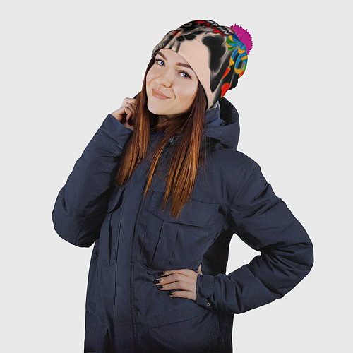 Шапка c помпоном Tekken tatoo japan / 3D-Малиновый – фото 2