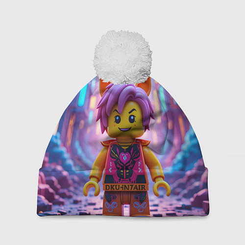 Шапка c помпоном Роблокс с фиолетовыми волосами / 3D-Белый – фото 1