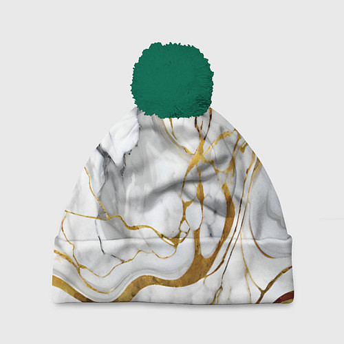 Шапка c помпоном Жёлто-белый мрамор / 3D-Зеленый – фото 1