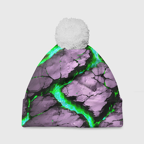 Шапка c помпоном Треснувший камень зелёный / 3D-Белый – фото 1