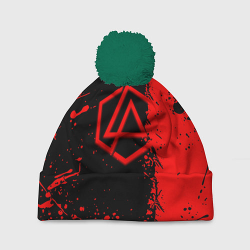 Шапка c помпоном Linkin park краски всплеск текстура / 3D-Зеленый – фото 1