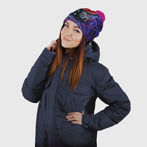 Шапка c помпоном Bugatti Italy - мечта автомобилиста / 3D-Малиновый – фото 2