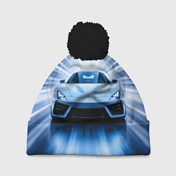 Шапка с помпоном Спорткар на скорости, цвет: 3D-черный