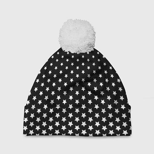 Шапка c помпоном Градиент белых звезд на черном / 3D-Белый – фото 1