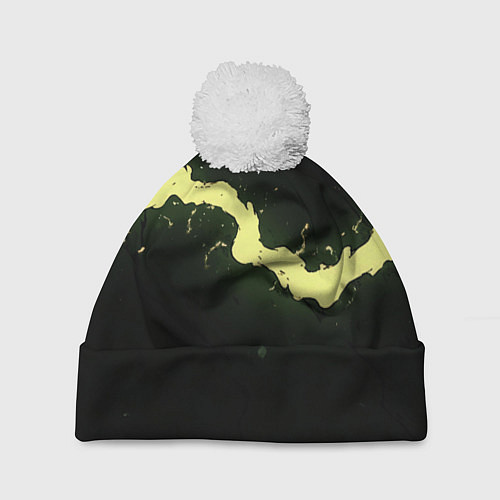 Шапка c помпоном Желтая трещина на черном / 3D-Белый – фото 1