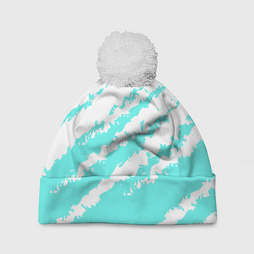 Шапка c помпоном The color is light blue and white / 3D-Белый – фото 1