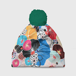 Шапка с помпоном Цветы - абстрактные узоры, цвет: 3D-зеленый