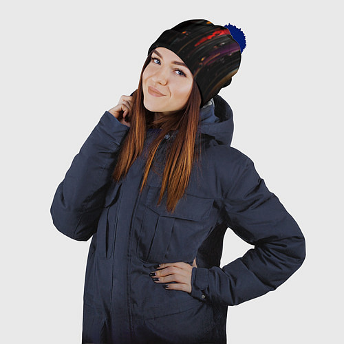 Шапка c помпоном Разноцветная рельефная краска текстура / 3D-Тёмно-синий – фото 2