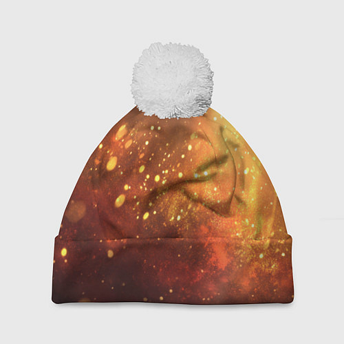 Шапка c помпоном Золотая блестящая текстура / 3D-Белый – фото 1