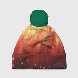 Шапка с помпоном Желто-красная текстура блестящая, цвет: 3D-зеленый