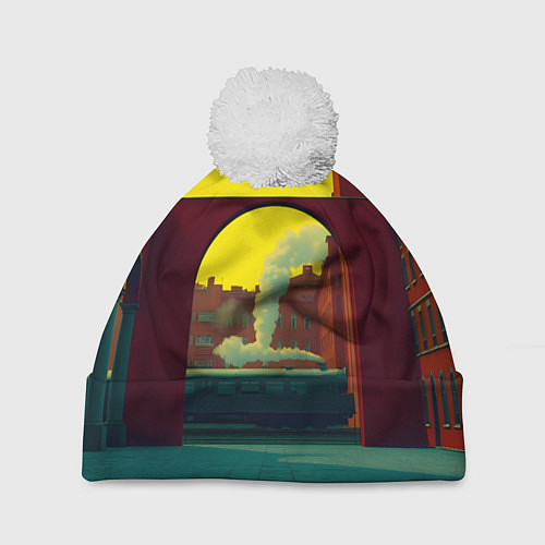 Шапка c помпоном Арт с поездом / 3D-Белый – фото 1