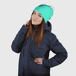 Шапка с помпоном Лабиринтовый паттерн с иероглифами на бирюзе, цвет: 3D-белый — фото 2