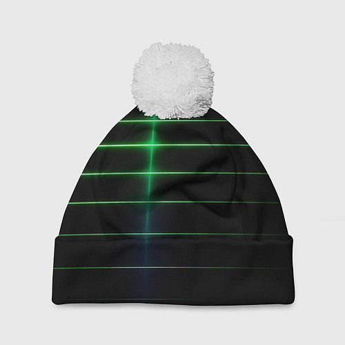 Шапка c помпоном The line is green and black / 3D-Белый – фото 1