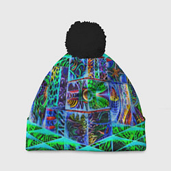 Шапка c помпоном Психоделика узор кислотный