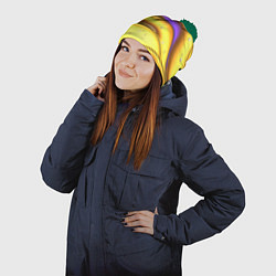 Шапка с помпоном Золотые волны с фиолетовым свечением, цвет: 3D-зеленый — фото 2