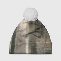 Шапка с помпоном Размытые серо-бежевые полосы, цвет: 3D-белый