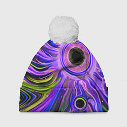 Шапка с помпоном Абстрактный неоновый космос - чёрная дыра, цвет: 3D-белый