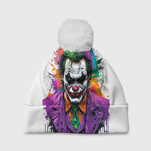 Шапка c помпоном Джокер с галстуком / 3D-Белый – фото 1