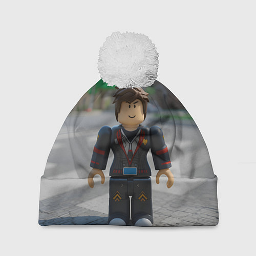 Шапка c помпоном Роблокс на площади / 3D-Белый – фото 1