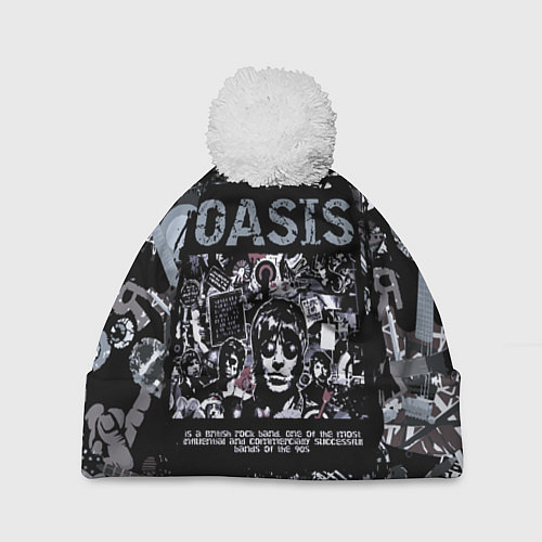 Шапка c помпоном Oasis на фоне гитар / 3D-Белый – фото 1