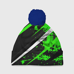 Шапка с помпоном Color black and green, цвет: 3D-тёмно-синий