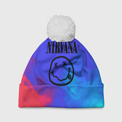 Шапка с помпоном Nirvana жидкие краски, цвет: 3D-белый