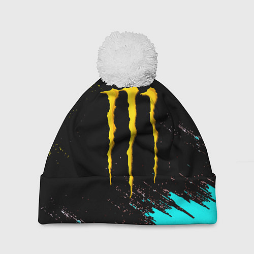 Шапка c помпоном Monster energy краски текстура / 3D-Белый – фото 1